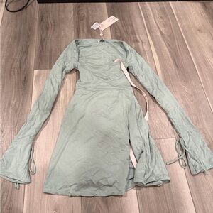 Oh Polly Square neck flare Sage Dress